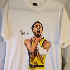 White Graphic Men's T-Shirt with Athlete Print